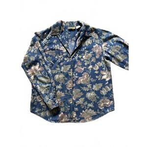 Liz Claiborne Vintage Lizwear Shirt Small Denim Floral Button Up Long Sleeve